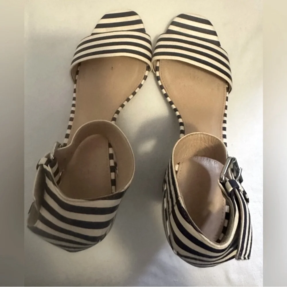 J. Crew Navy & White Striped Block Heel Sandals - Picture 7 of 12